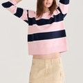 Crew Neck Wide Stripe Long Sleeve Knit Sweater