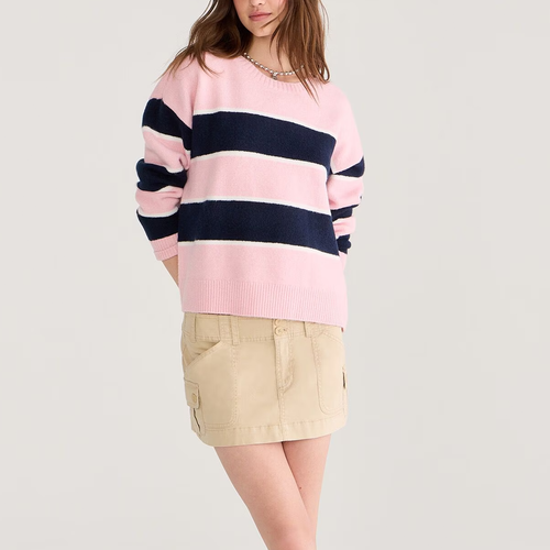 Crew Neck Wide Stripe Long Sleeve Knit Sweater