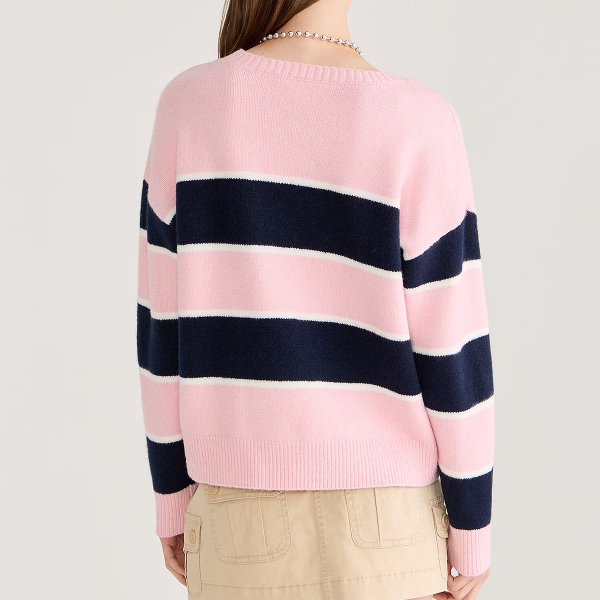 Crew Neck Wide Stripe Long Sleeve Knit Sweater