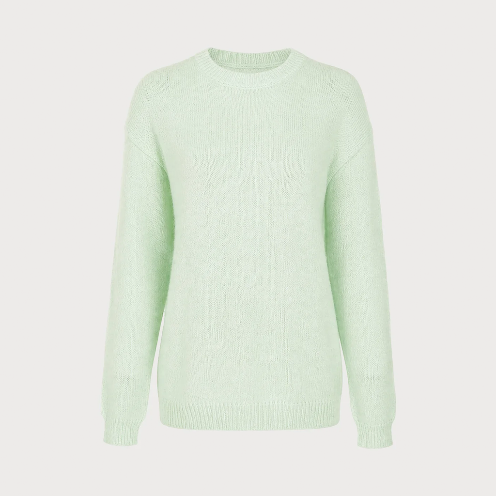 Green Round Neck Textured Loose Long Knit Sweater