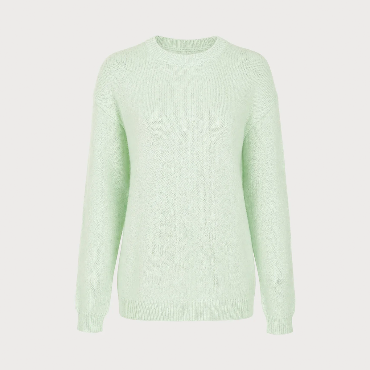 Green Round Neck Textured Loose Long Knit Sweater