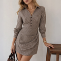 Collared Plaid Button Ruched A-Line Mini Dress
