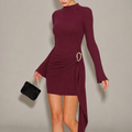 Red Turtleneck Bell Sleeve Bodycon Tunic Mini Dress
