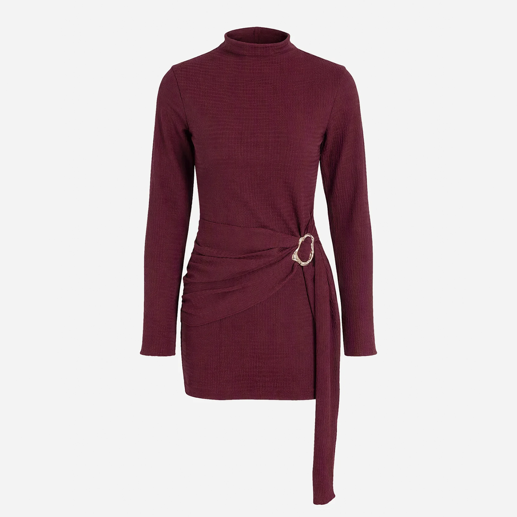 Red Turtleneck Bell Sleeve Bodycon Tunic Mini Dress
